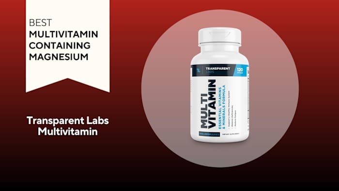 An image of a bottle of Transparent Labs Multivitamin against a red background.